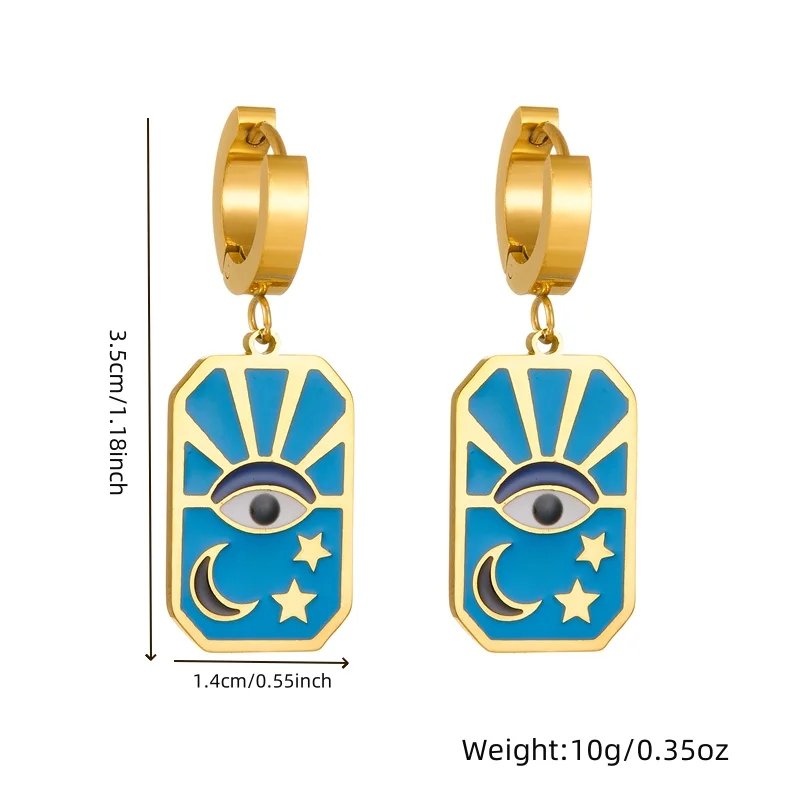 LAMENGLY High Quality 316l Stainless Steel Blue Enamel Eye Moon Stars Pendant Earrings Woman's Non-Fading Jewelry Ear Buckle