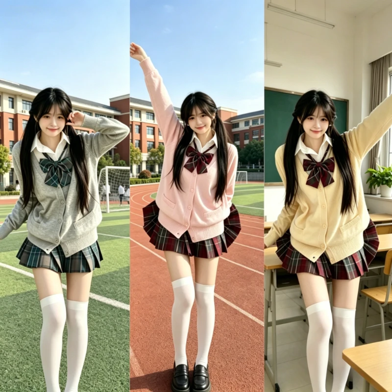 

Japanese Retro Preppy JK Uniform Set for Women,Solid Color Knit Cardigan Sweater Coat,Stylish School Uniform for Daily Wear