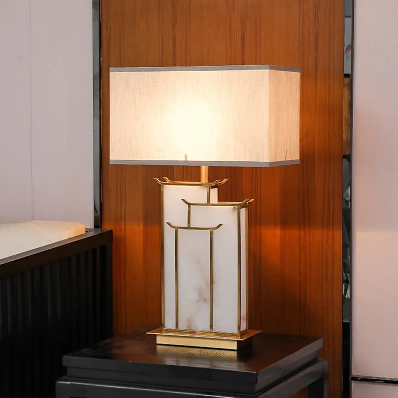 American Classical Imitation Marble Floor Lamps Modern High End Table Lights Living Room Bedroom Nightstand Study LED Luminaire