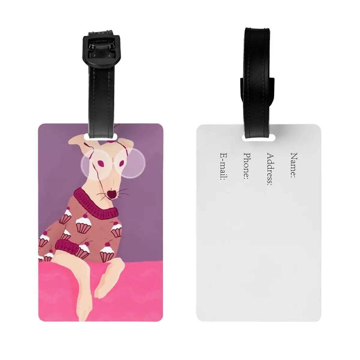 Custom Cute Whippet Greyhound Luggage Tag With Name Card Hound Dog Privacy Cover ID Label for Travel Bag Suitcase