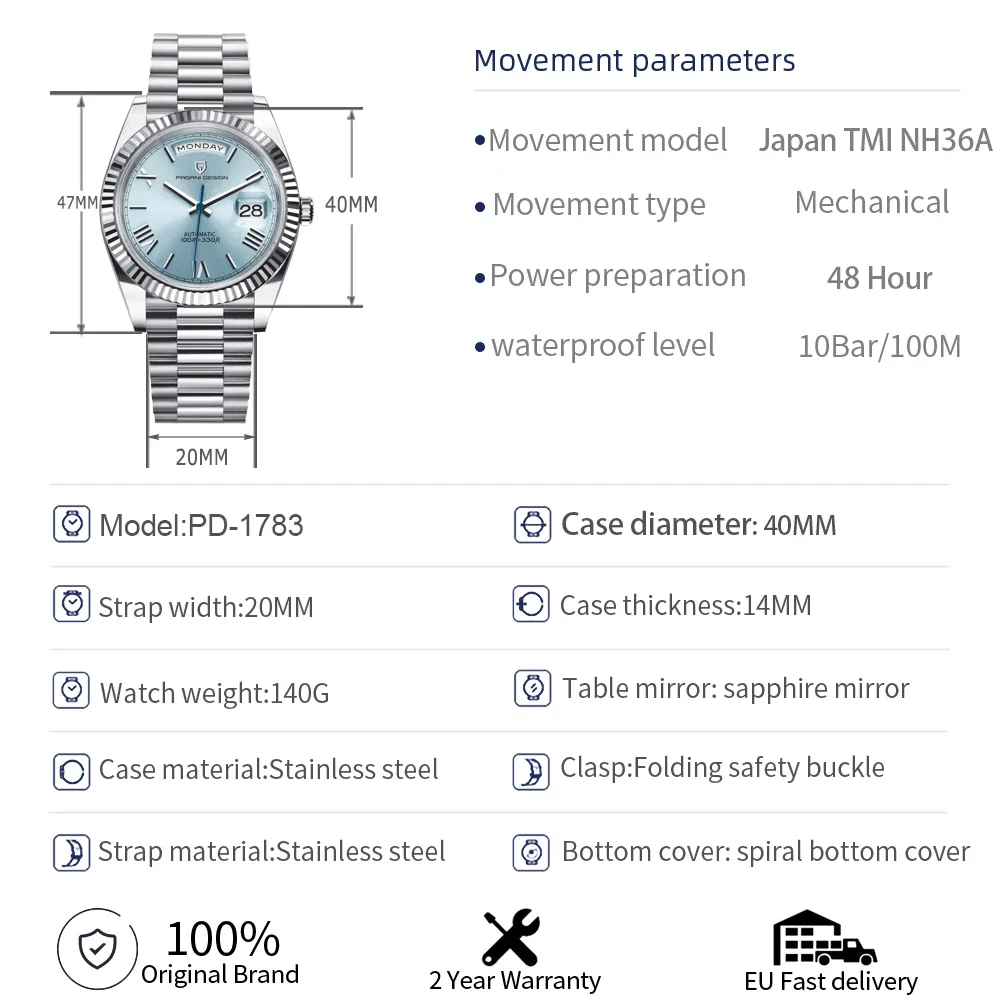 New PAGANI DESIGN 40MM Men's Watches PD-1783 Automatic Mechanical AR Sapphire Glass NH36A Date Wristwatches for Men 2025