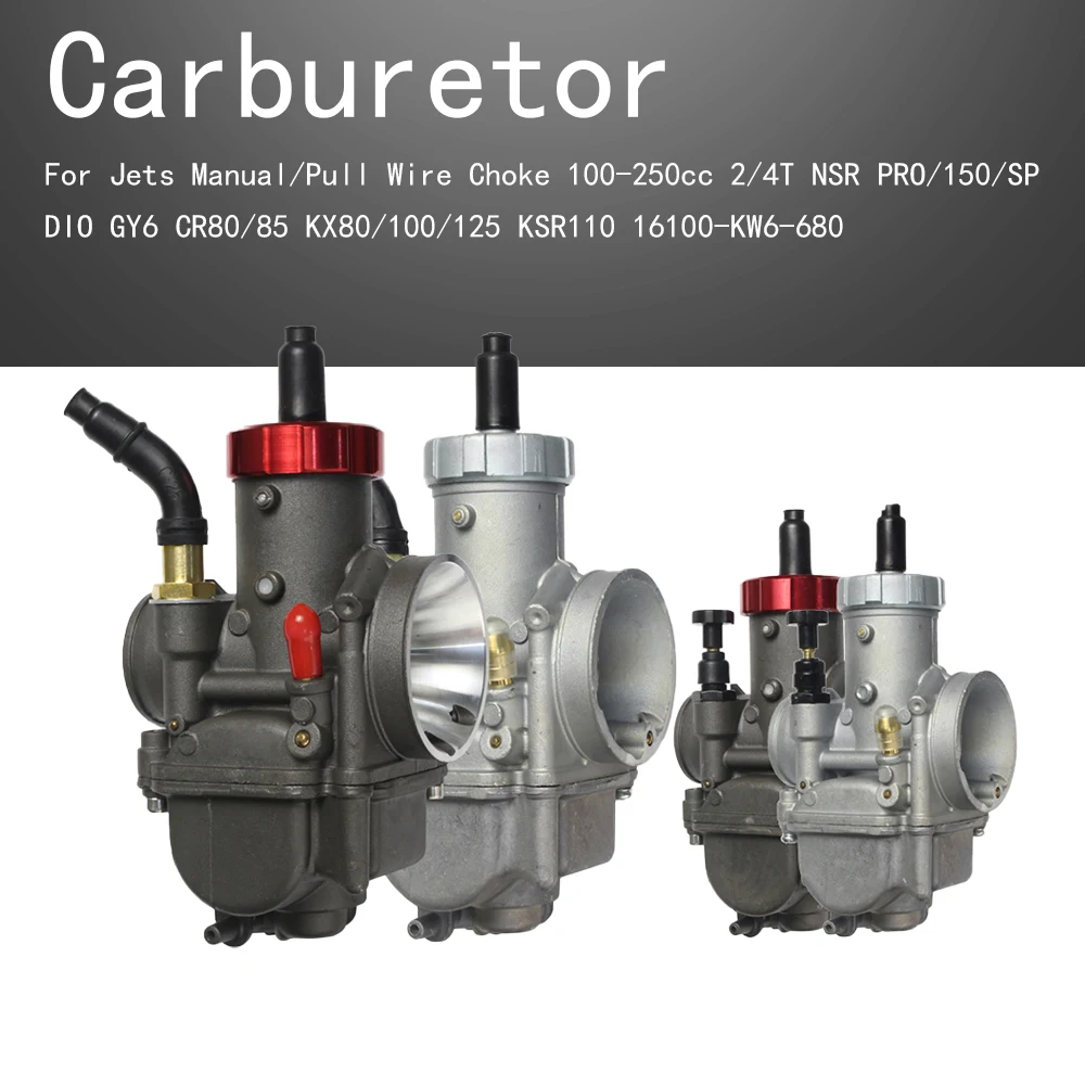 Carburetor PE28 For Jets Manual/Pull Wire Choke 100-250cc 2/4T NSR PRO/150/SP DIO GY6 CR80/85 KX80/100/125 KSR110 16100-KW6-680