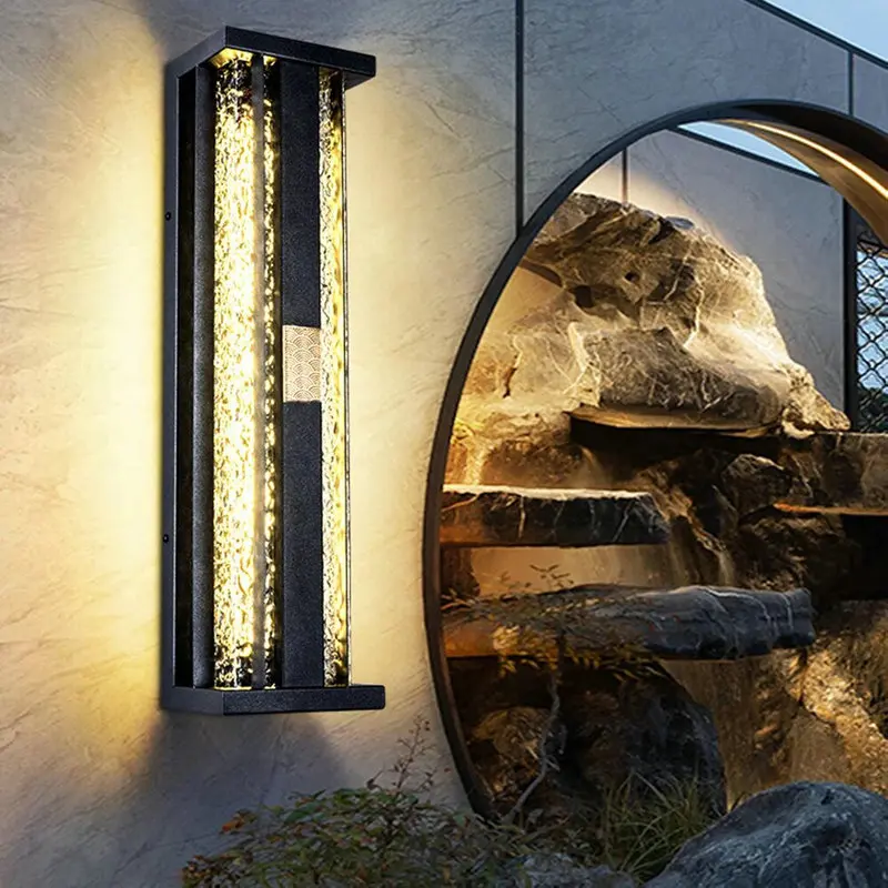 Outdoor Waterproof Rectangular Wall Lamp, Aisle Porch Glass Wall Light, Black Stainless Steel Exterior Wall Decor Lamp BB341SQ