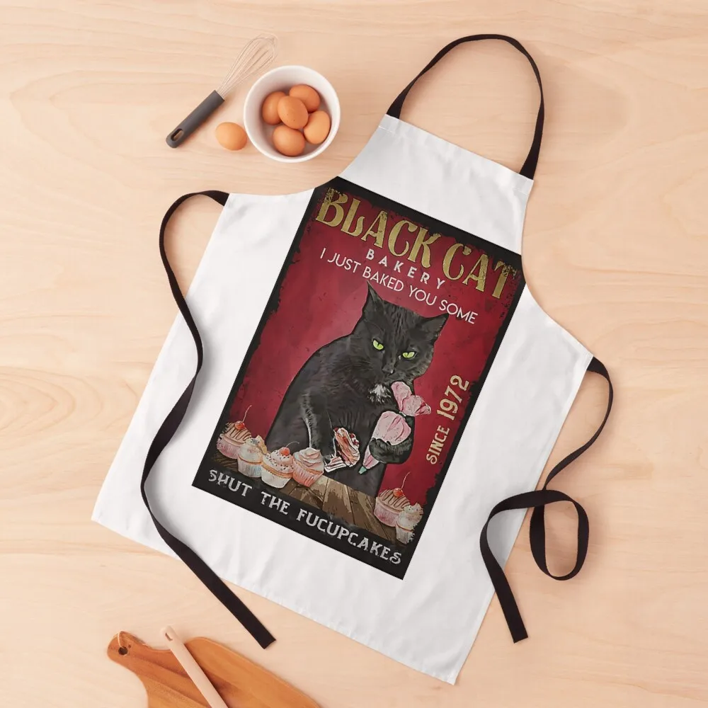 

RETRO BLACK CAT SHUT THE FUCUPCAKES 1972 Apron Utensils For Kitchen Salon Apron
