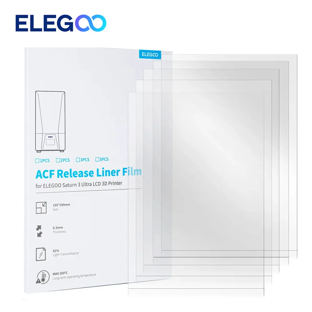 ELEGOO-ACF Release Films Set, Peças Impressora 3D, Filamento Filamento, SATURN 3 Ultra MSLA, 0,3 milímetros de Espessura, 5PCs