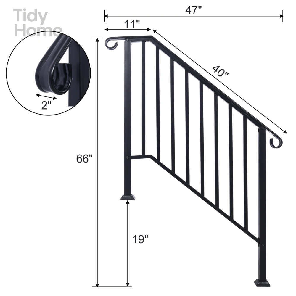 Handrails for Outdoor Steps, Fit 3 or 4 Steps Outdoor Stair Railing, Porch Railing, Transitional Handrails for Concrete Steps