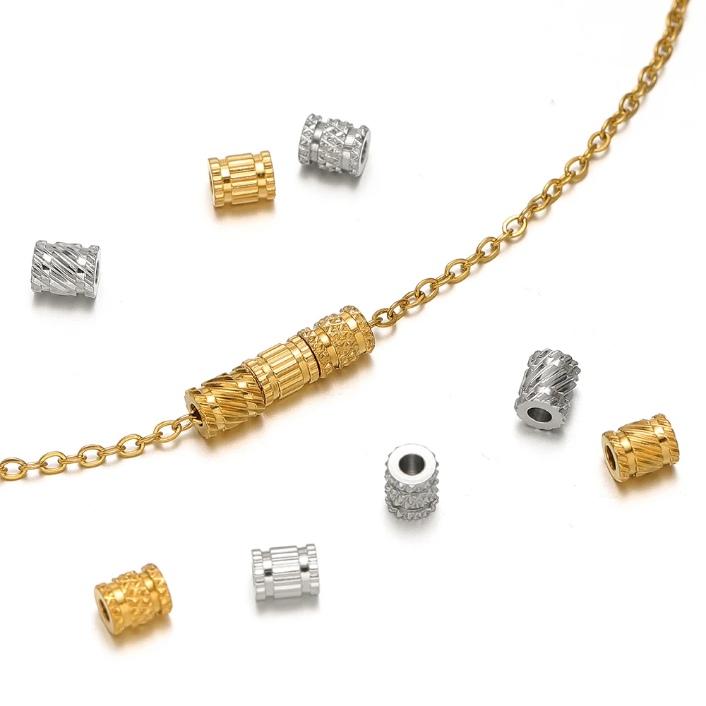 20pcs No Fade Stainless Steel Texture Hole Bead Loose Spacer Beads for DIY Handmade Bracelet Making Necklace Jewelry Supplies image 5