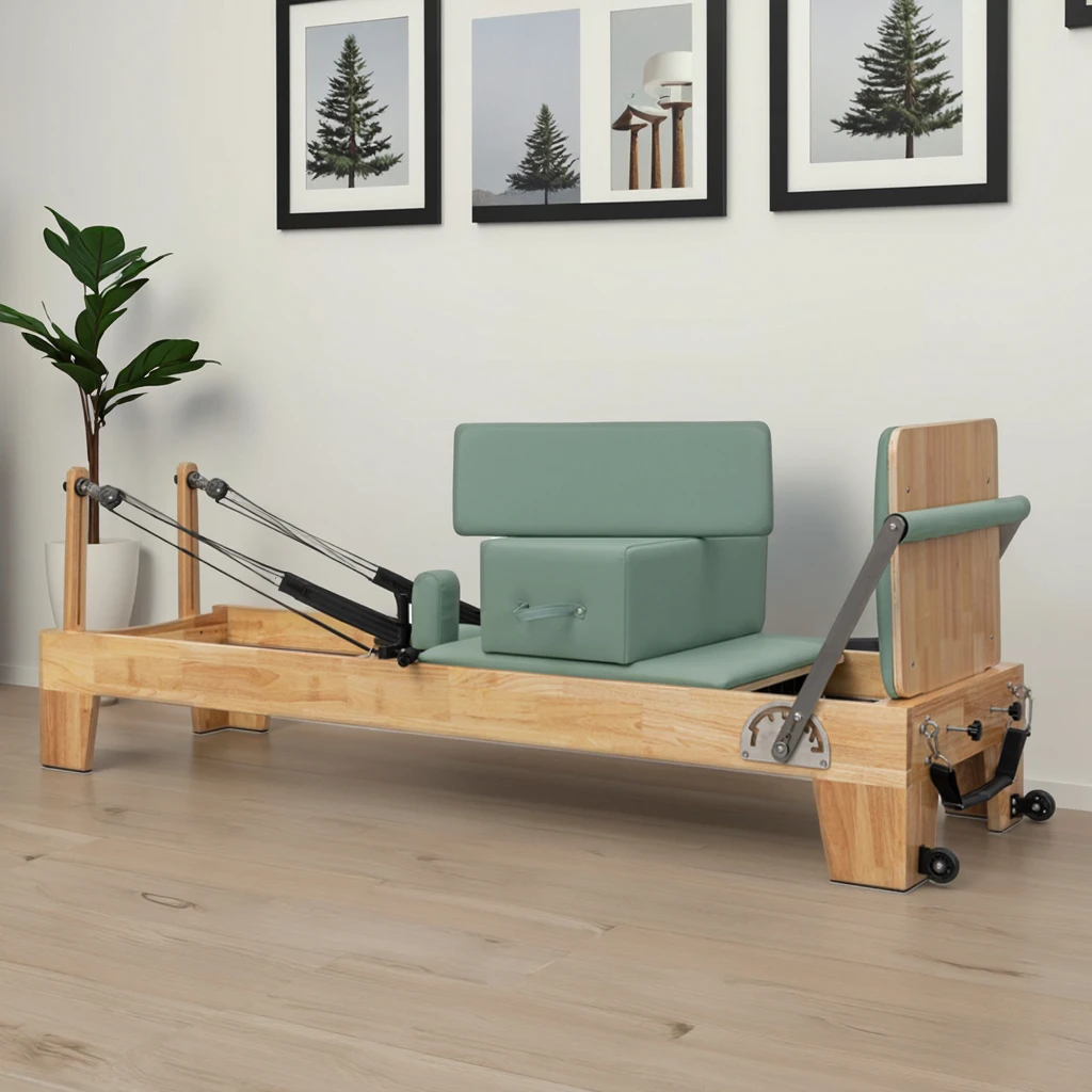 

Pilates Oak Reformer Personalized Customization Adjustable Portable and Durable Pilates Core Bed