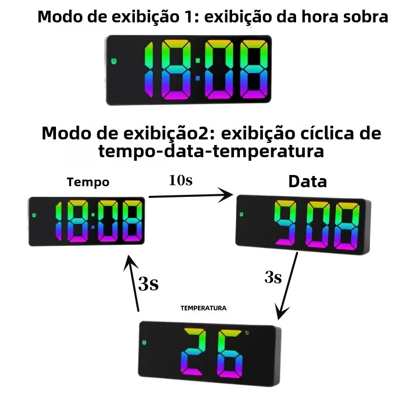 Voice Control Color Digital Alarm Clock TEMP Date Display Night Mode Snooze Table Clock Anti-disturb Function 12/24H LED Clock