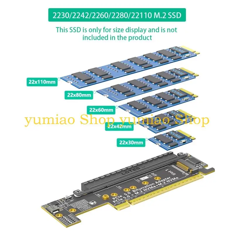 587B Fast speed PCIe 16X 5.0 to Double NVME + PCIE X16 Adapters Card AntiInterference