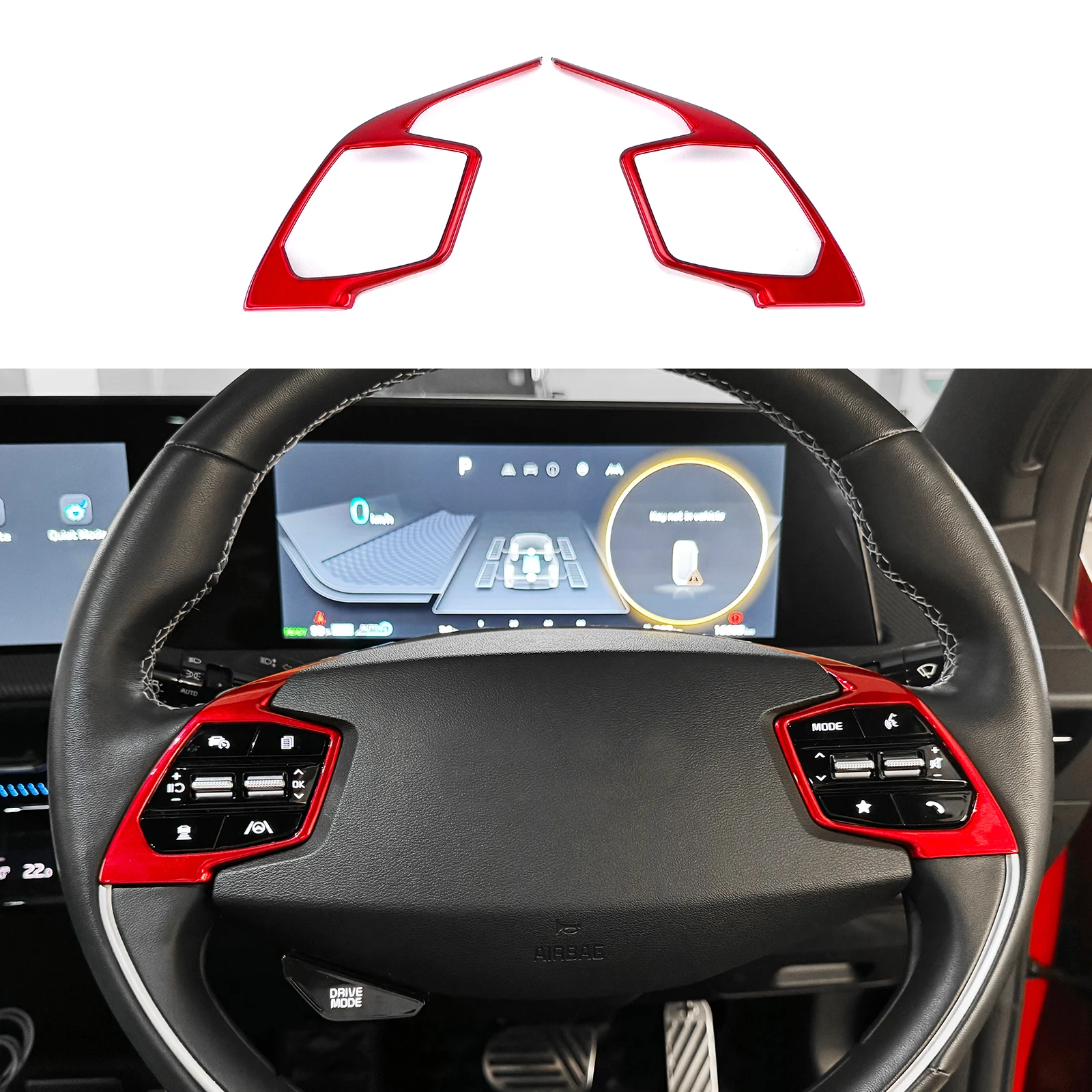 

2pcs Red Inner Steering Wheel Button Frame Trim Cover For Kia EV6 Niro SG2 Interior Mouldings