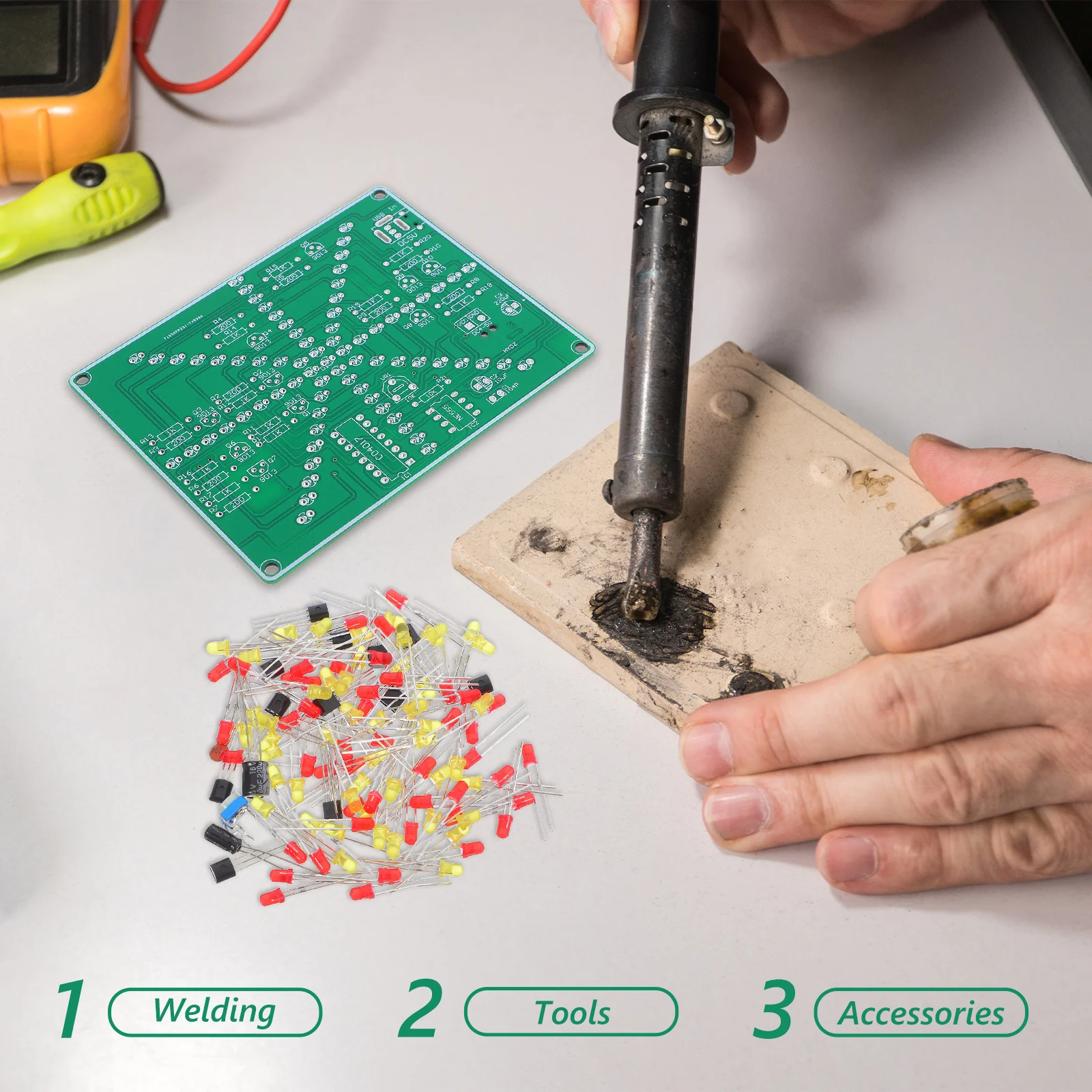 

DIY Explosion Light Kit with 555 Timer 4017 Ic Red Yellow Leds Adjustable Flow Speed Soldering Practice Board for Hobbyists