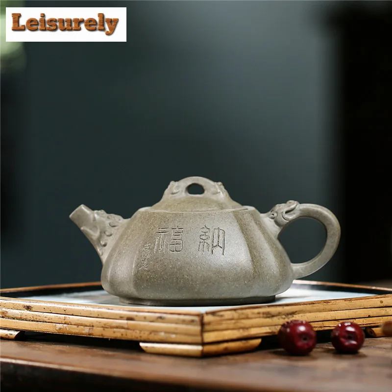 

300ml Yixing Purple Clay Teapot Handmade Square Dragon Scoop Pot Raw Ore Dragon's Back Mud Kettle With Infuser Zisha Teaset Gift