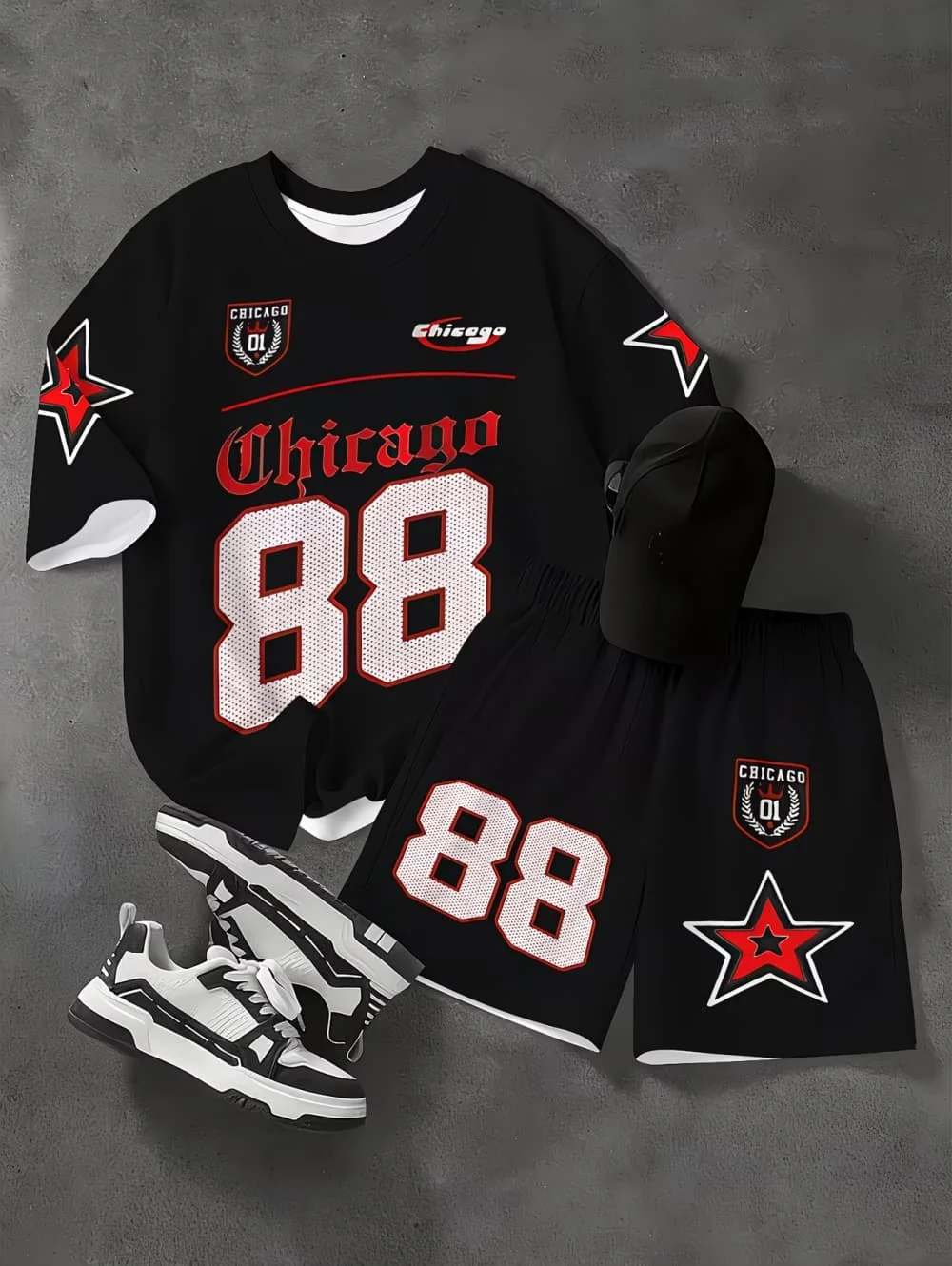 Fashiona Number Digital Printed Jersey Boy Short Sleeve Loose Fit Shorts and T-Shirt Set Sporty Outdoor Quick Drying 2pc Boy Set