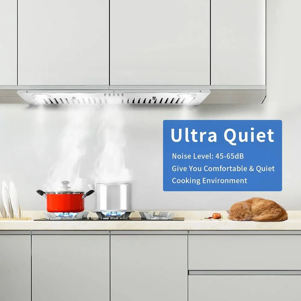 Okap kuchenny ze stali nierdzewnej 30 cali, 600 CFM, wbudowany okap z przyciskami na przód i oświetleniem LED, filtry przegrodowe.