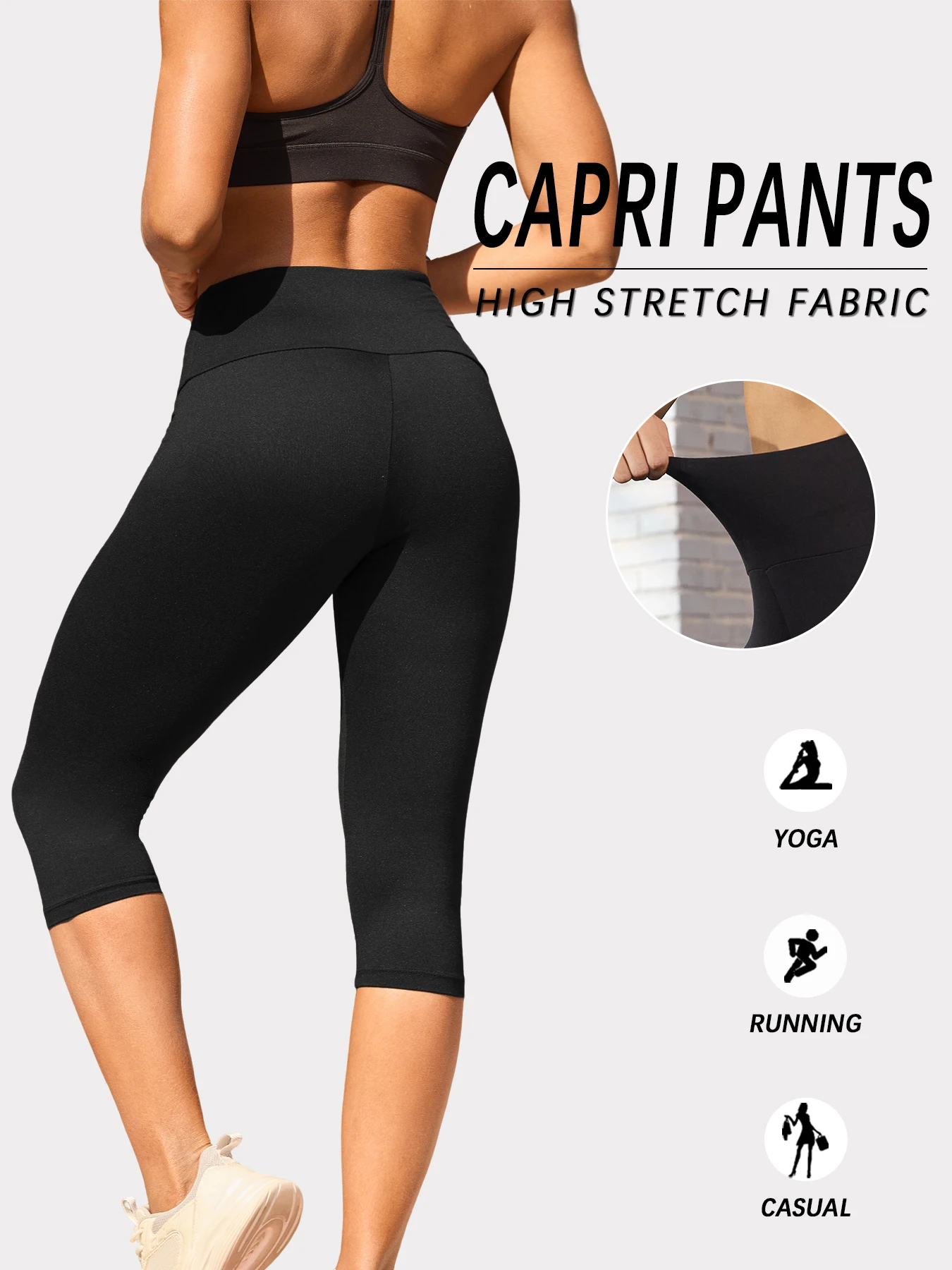 Women's High Waisted Capri Pants Super Soft No See Through Workout Yoga Running Athletic Push up Gym Fitness Leggings