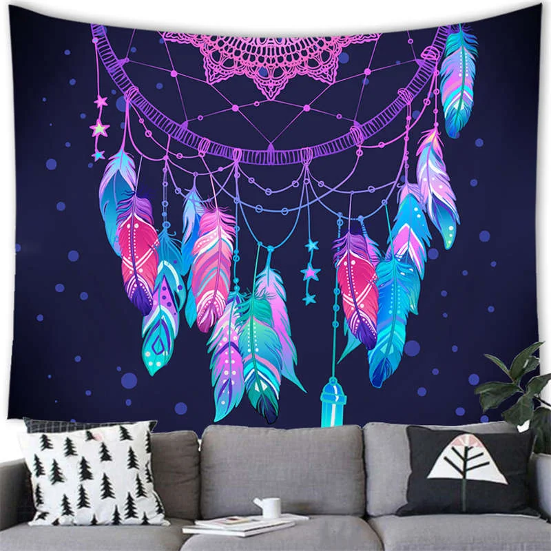 Bohemian Dream Catcher Tapestry Psychedelic Feather Mystical Decor Bedroom Hippie Wall Carpet Beach Towel Home Decor