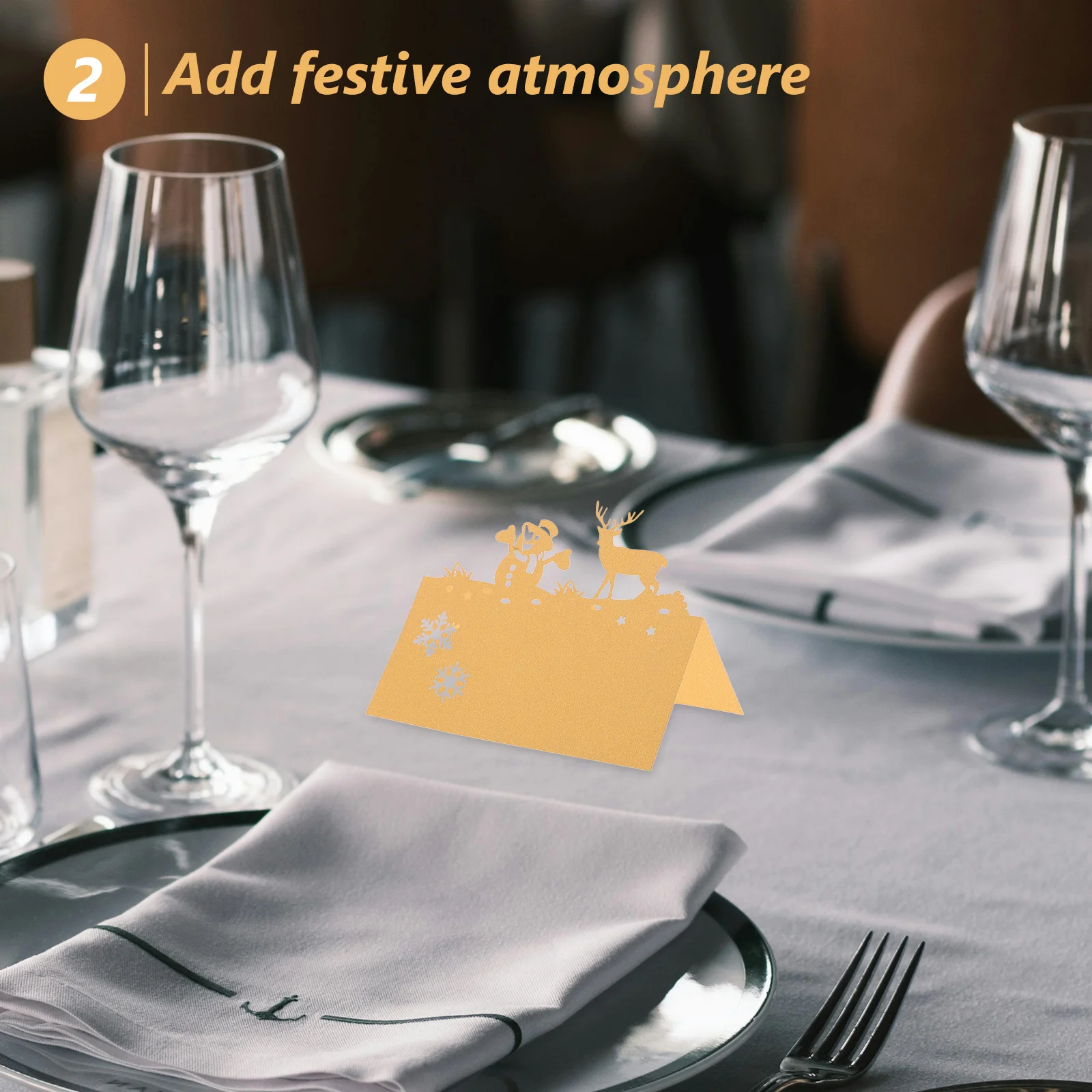 

50Pcs Place Cards Festive Reindeer Snowman Style Paper Tent Cards for Xmas Dinner Table Setting Decoration Name Card