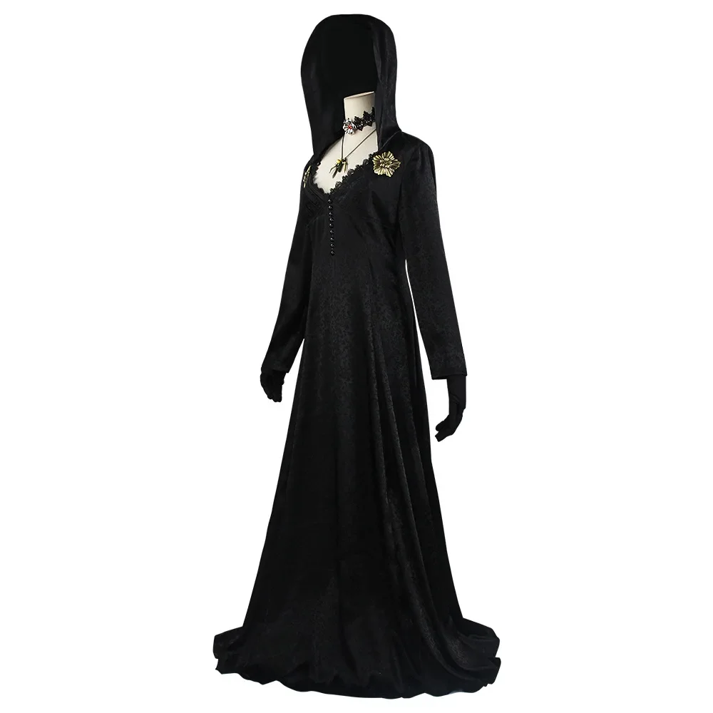 Game Evil Village Vampire Lady Daniela Dimitrescu Cosplay Costume Black Dress Outfit Adult Women Halloween Carnival Suit