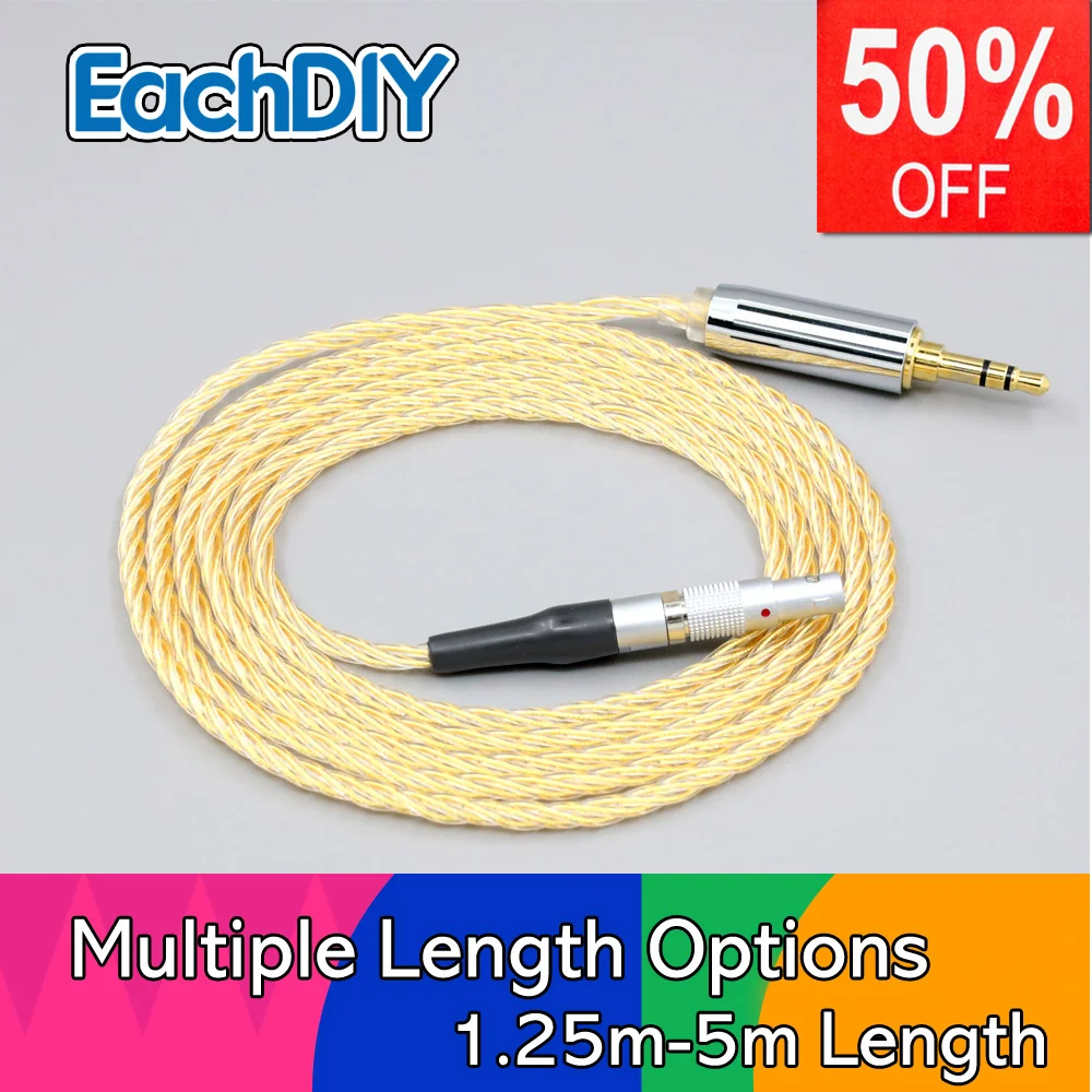 

4 Core 99% 7n Pure Silver 24k Gold Plated Earphone Cable For AKG K812 K872 Reference Headphone LN008439