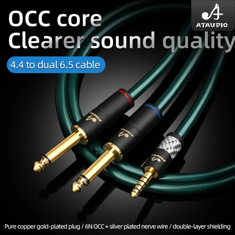 HiFi 4.4mm Balanced to Dual 6.5mm TS Cable 6N OCC Silver Plated Nerve Wire Double Shielding for Headset Amplifier PA