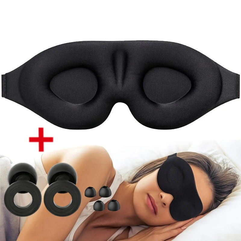 

3D Contour Cup Sleep Mask With Noise Ear plug, Light Blocking Night Facial Mask, Soft & Comfortable