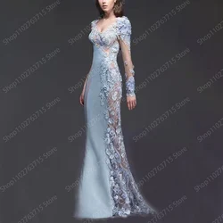 Sexy See Through Long Evening Dresses for Women Lace Floor-Length Mermaid Prom Party Wedding Gala Dress Special Events Maxi 2024