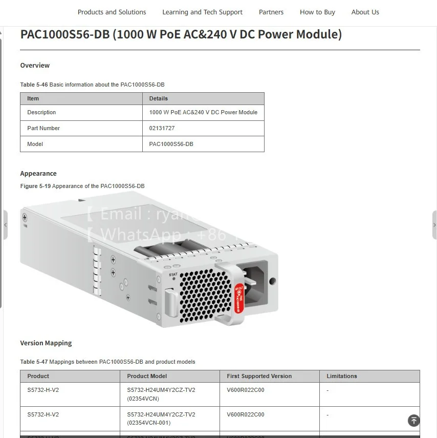 PAC1000S56-DB (1000 W PoE AC&240 V DC Power Module) 02131727