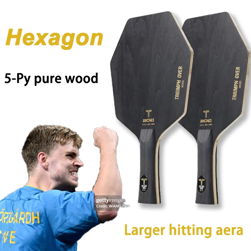 Hexagon 5-Ply Pure Wood Table Tennis Blade, Solid Basswood Pine Paulownia Core, Offensive Ping Pong Racket Blade for Training