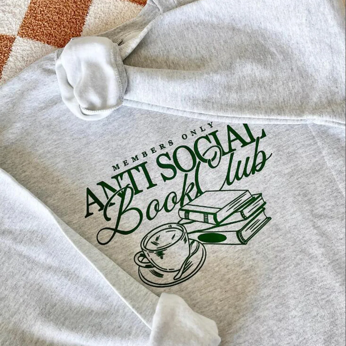 Anti Social Book Club Letters Printing Sweatshirts Autumn Winter Thick Fleece Warm Pullover Vintage Style Gifts for Book Lovers