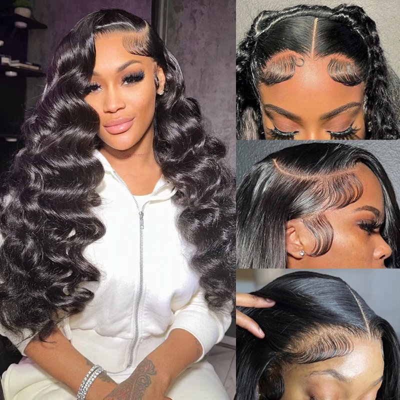 

13x4 Pre-plucked Body Wave Lace Front Human Hair Wigs Affordable Transparent Glueless Wigs 180% Density Brazilian Frontal Wigs