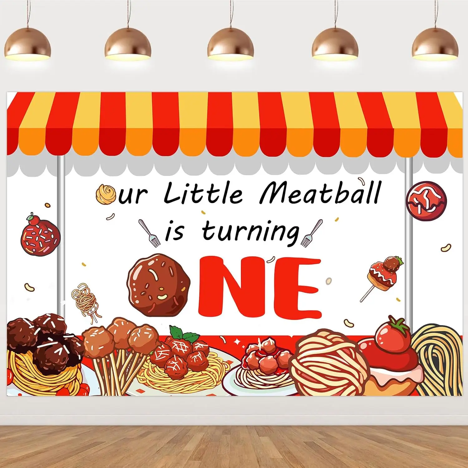 3x5ft Meatball Theme 1st Birthday Backdrop Our Little Meatball Is Turning One Bday Decorations Newborn One Year Party Supply