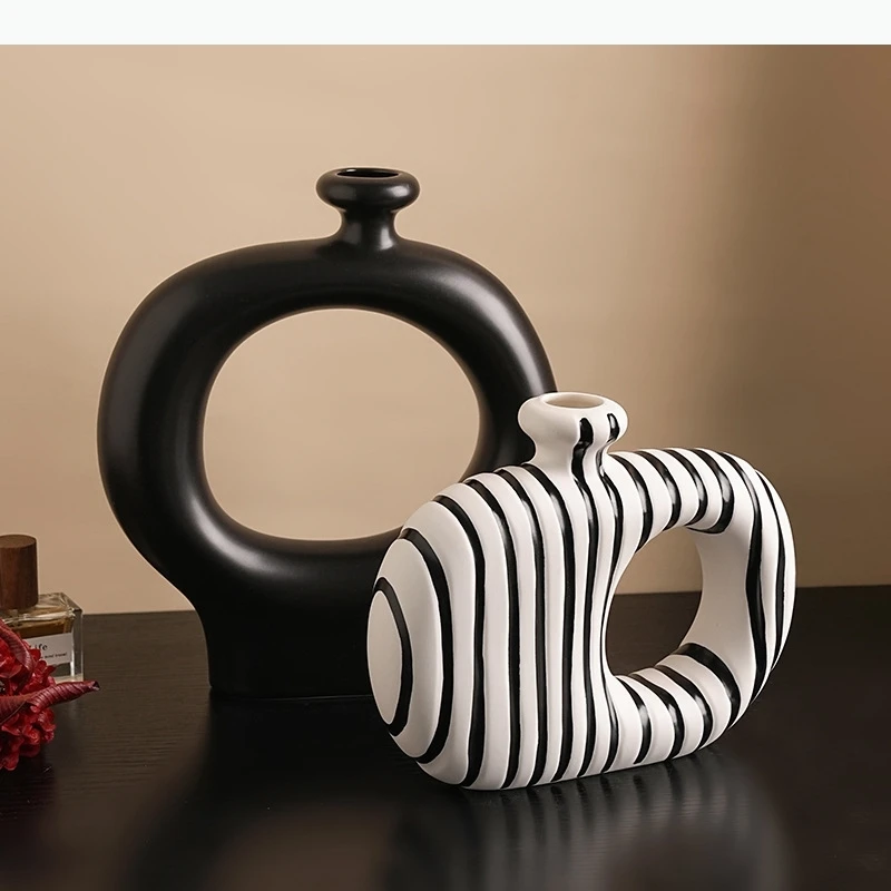Zebra Stripes Ceramic Vase Artificial Flower Decorative Flowers Pots Desk Decoration Modern Floral Vases Room Aesthetic Decor