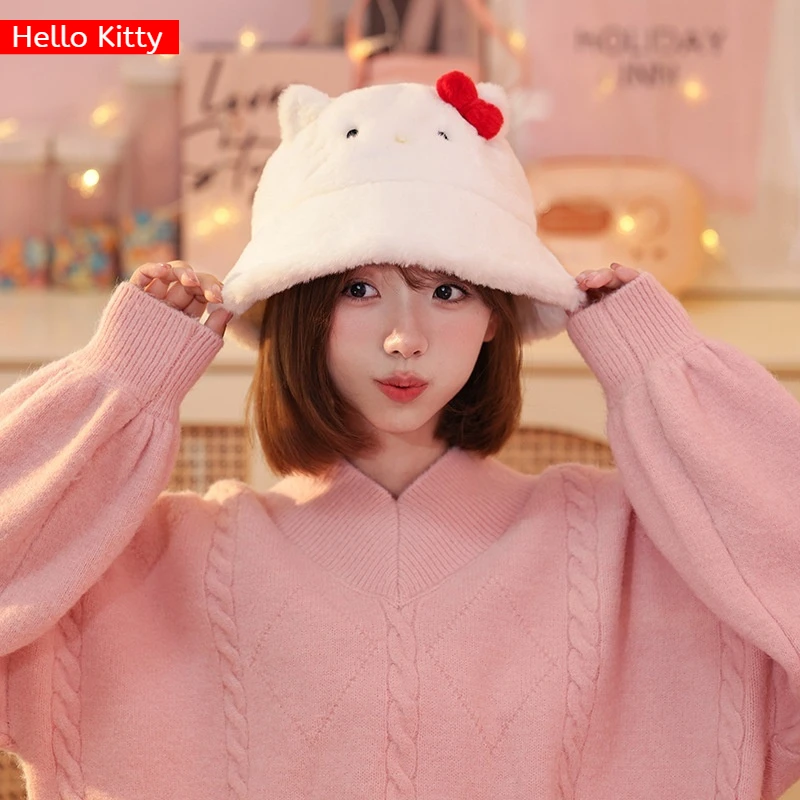 Hellokitty Cinnamoroll Melody Kuromi Earmuffs Cute Cartoon Hat More Warm Warm Autumn And Winter Plush Hat Girl'S Gift