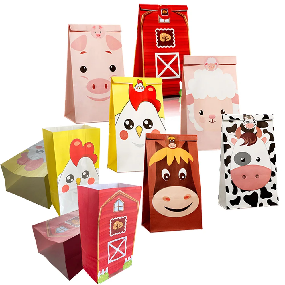 

6Pcs Farm Animal Birthday Party Supplies Kids Paper Goodie Bags Candy Treat Bags Barnyard Gift Baby Shower Decoration Pig Sheep