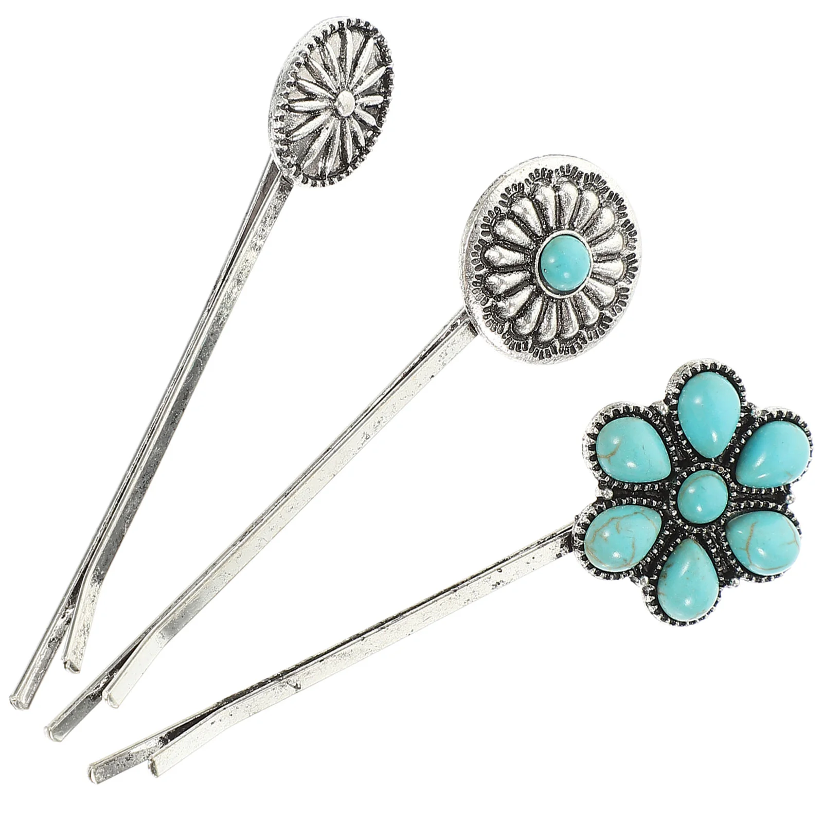 

3 Pcs Vintage Turquoise Alloy Hair Slides Accessories Clips for Women Barrettes Bobby Pin