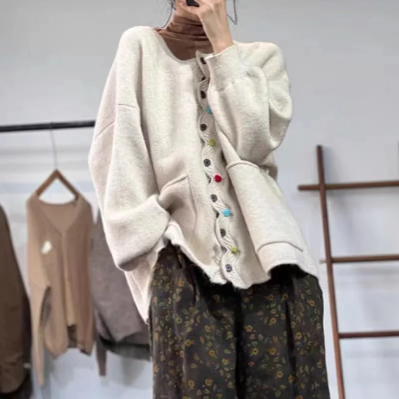 New 2023 Winter Autumn Women Sweaters Buttons Jacket Knitting Fashion Oversize Casual Loose Cardigan Jumpers Thick Warm