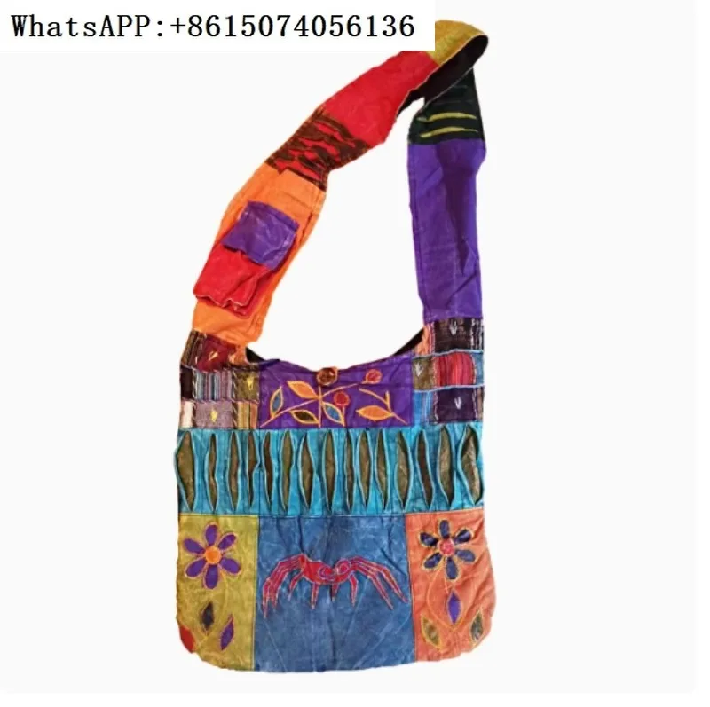 Nepal women's handmade large capacity shoulder bag for outdoor storage and tourism, diagonal cross bag