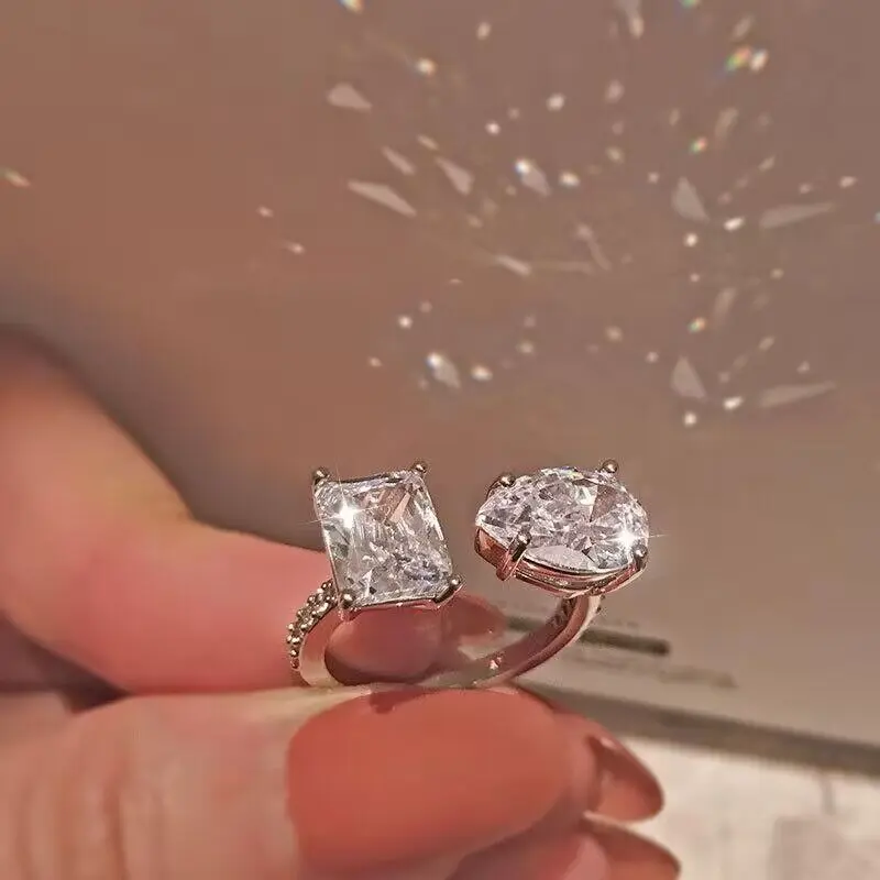 Huitan geometrischen kubischen Zirkon offenen Ring für Frauen Silber Farbe Luxus trend ige weibliche Accessoires Hochzeits feier verstellbaren Schmuck