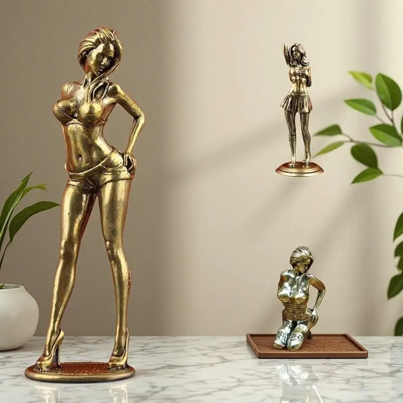 Alloy Finish Feminine Statue Exquisite Handcraft Retro Aesthetic For Home Office Shelf Decor Art Collection Gift