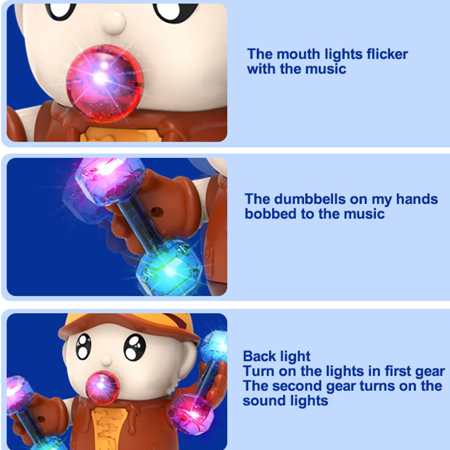 Muñecas eléctricas de baile con sonido y luz con luces, música, expertos en fitness, rompecabezas para niños y juguetes de educación temprana