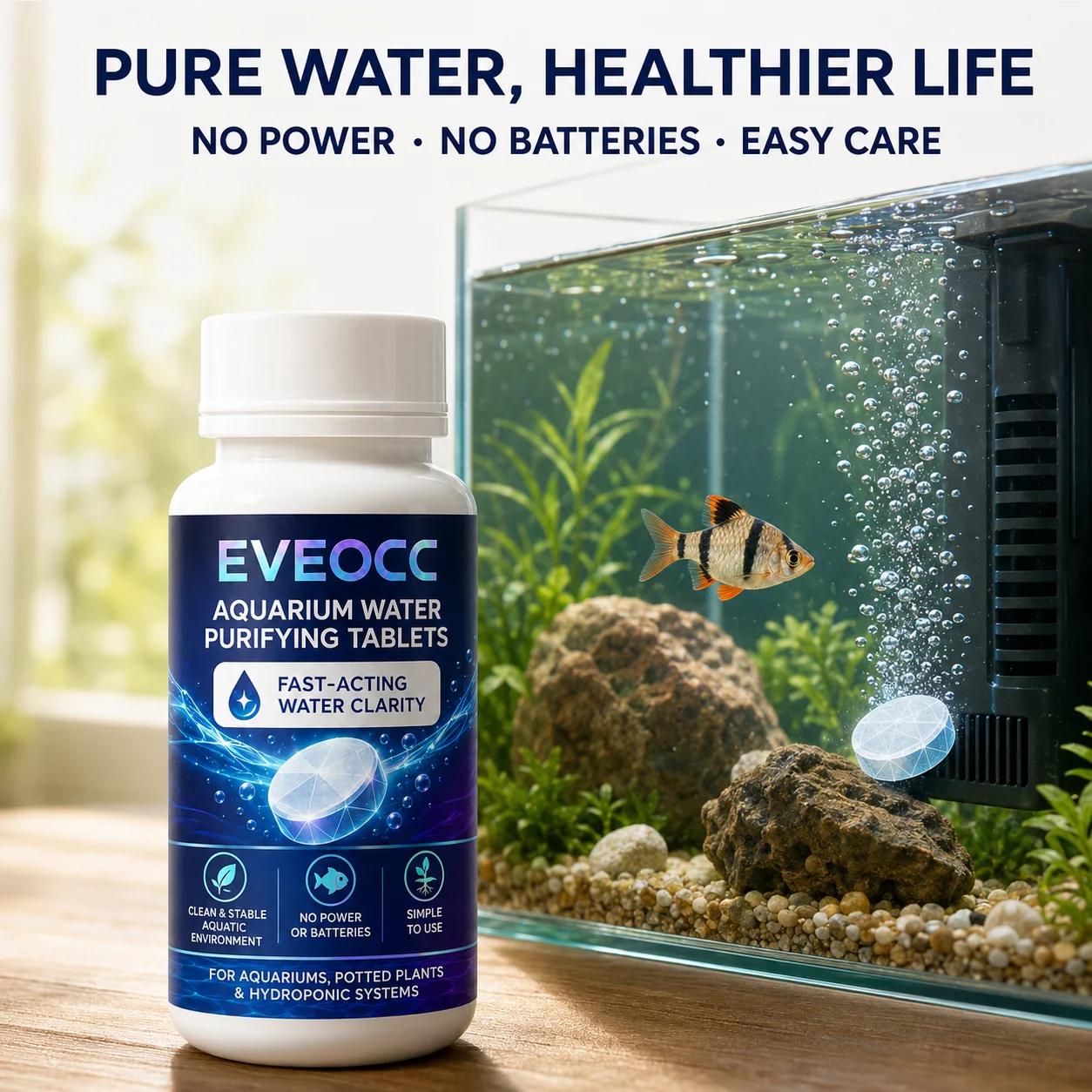 Fish Tank Water Clarifying Tablets, No‑Power Water Purifier to Keep Stable Clean Aquatic Environment