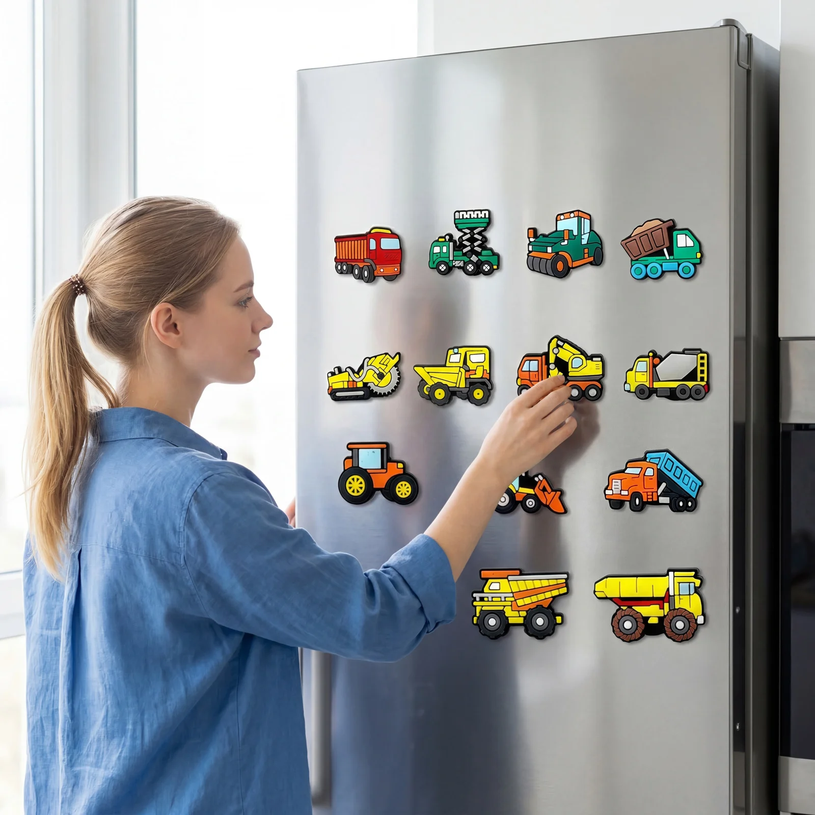 14 Colorful Engineering Vehicle Magnets Set, Decorative Note Photo Menu Holder, Kitchen Office Cabinet Fridge Organizer