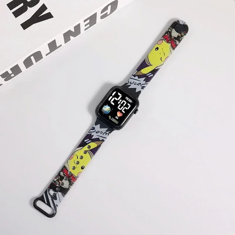 Sanrio Hello Kitty Cartoon Bedrukte Knop Led Elektrisch Horloge Tiener Mode Persoonlijkheidssteek Gedrukt Vierkant Elektronisch Horloge
