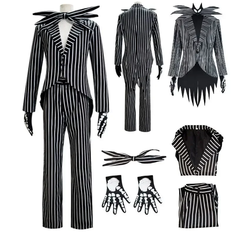 الزي رجل هالوين كرنفال حفلة تنكر البدلة جاك تأثيري Skellington تأثيري حلي للكبار الرجال فانتازيا سترة السراويل