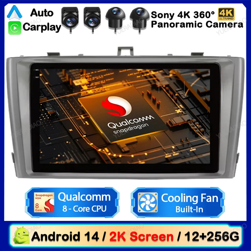 Android 14 Car Radio For Toyota Avensis T27 2009 - 2015 Multimedia Viedo Player Wireless Carplay Auto 4G WIFI GPS NAVI QLED 2DIN