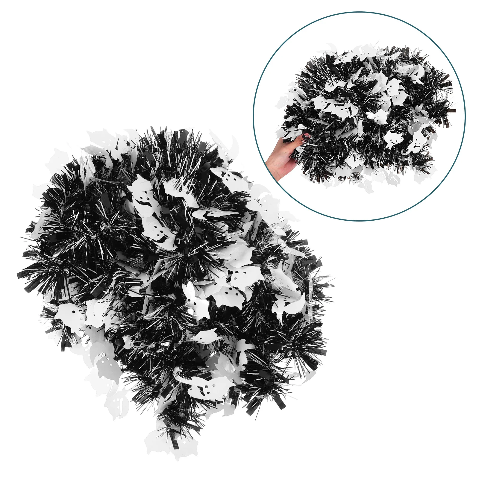 

5 pcs Halloween Tinsel 6.56Ft Shiny Metallic Decorative Hanging Garland For Home Indoor Outdoor Party Cat Style Ghost Garland