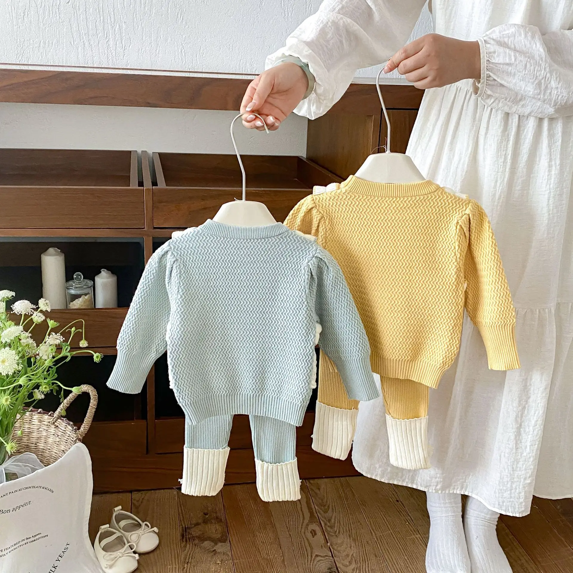 2026 Autumn New Baby Girl Long Sleeve Clothes Set Girls Sweet Bow Knitted Sweater + Leggings 2pcs Suit Toddler Outfits