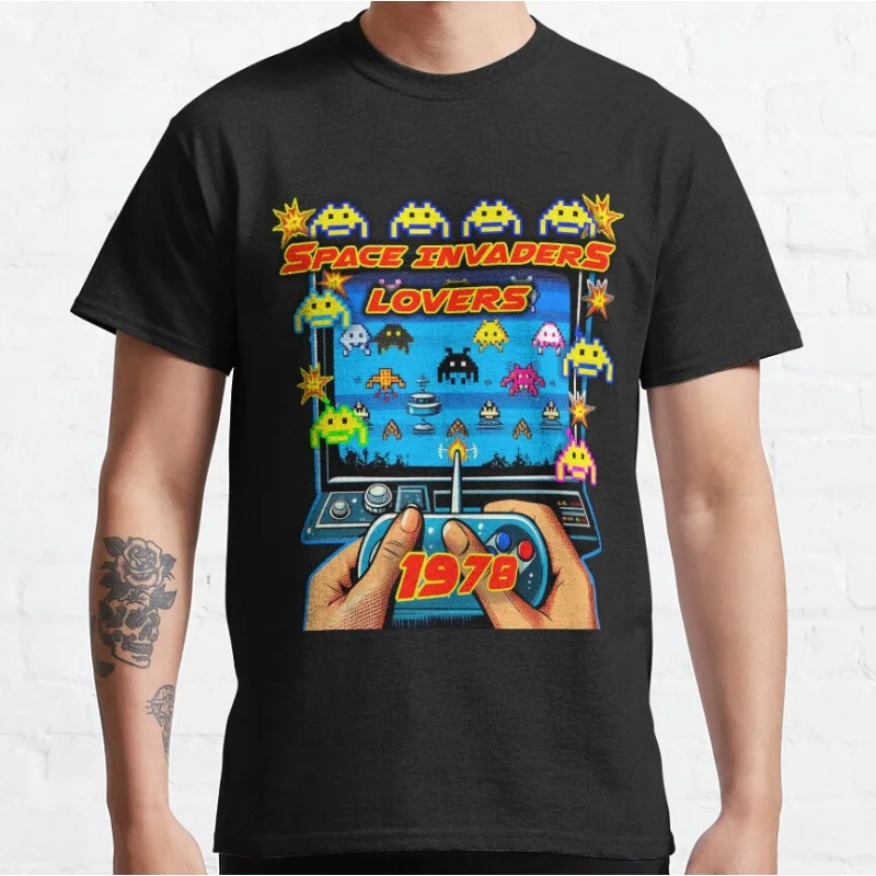 

Space Invaders Lovers vintage style 80s Arcade Games 8 bit fun pixel aliens old school gaming T-shirt large size Adult Tops