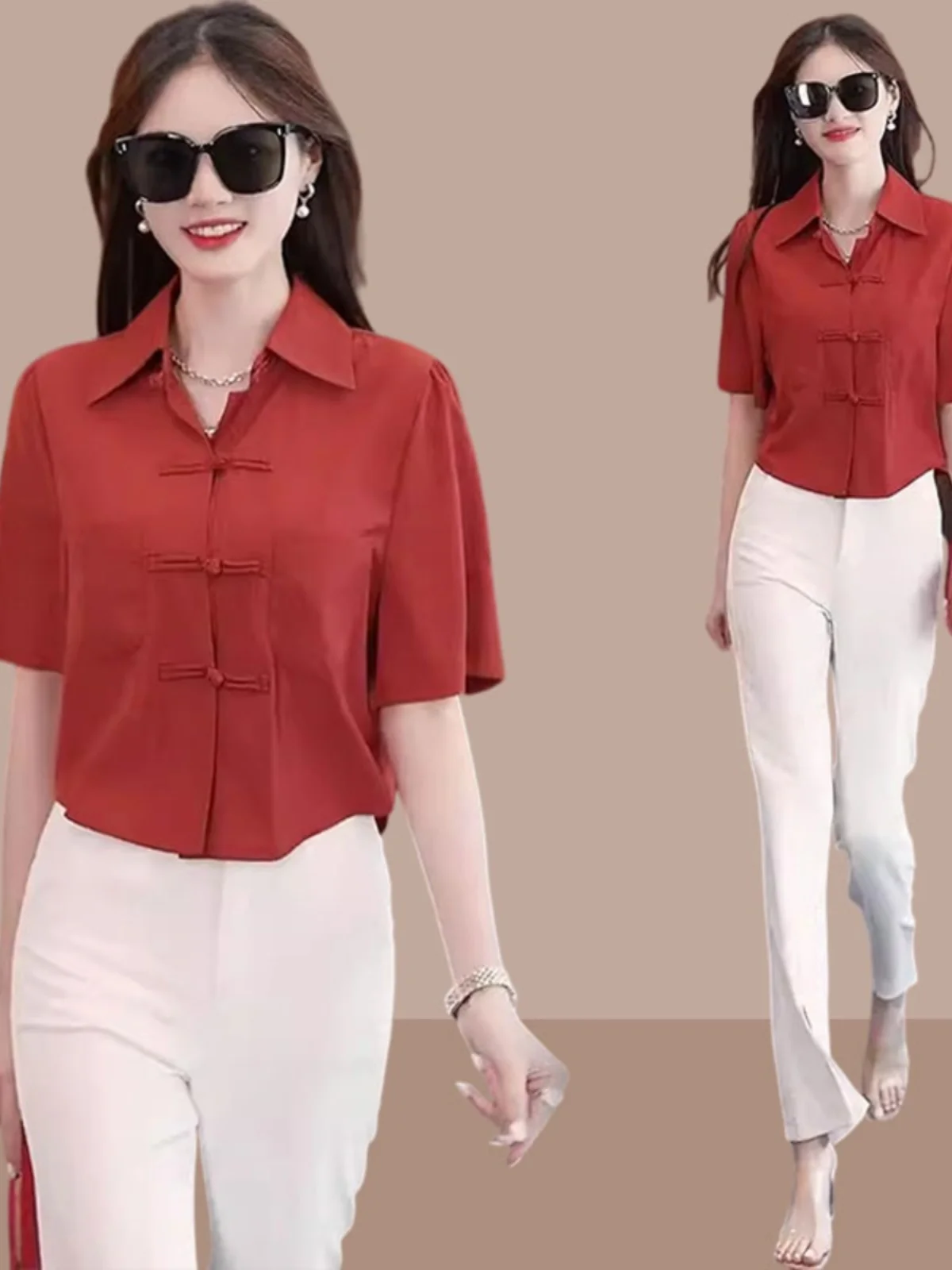New Chinese Style Short Sleeve Shirt for Women Button up Top Small Size Summer 2024 Fashionable Traditional National Style
